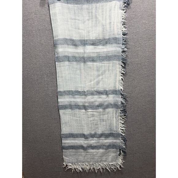 Eileen Fisher Wrap Scarf Linen Blend 78”x13.5” Blue Coastal Striped Fringed - Picture 2 of 5